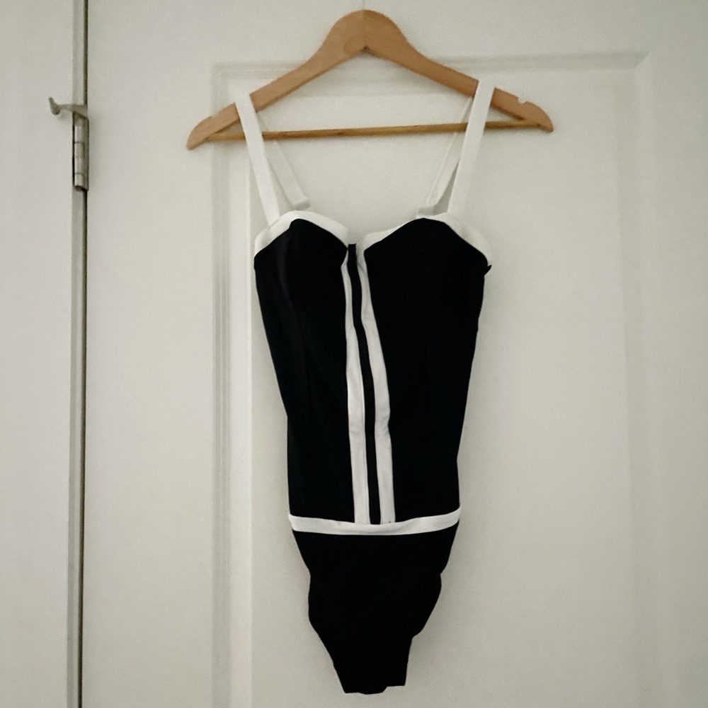 Bikini Village Zip Front Colorblock Retro One Piece Swimsuit